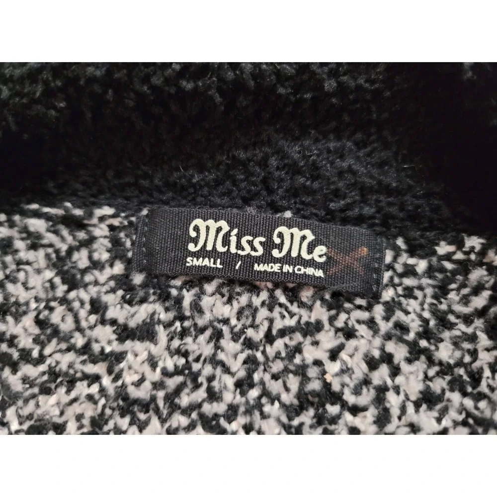 Miss Me Jacket Womens Small Black White Wubby Print Button‎ Down Soft Fuzzy